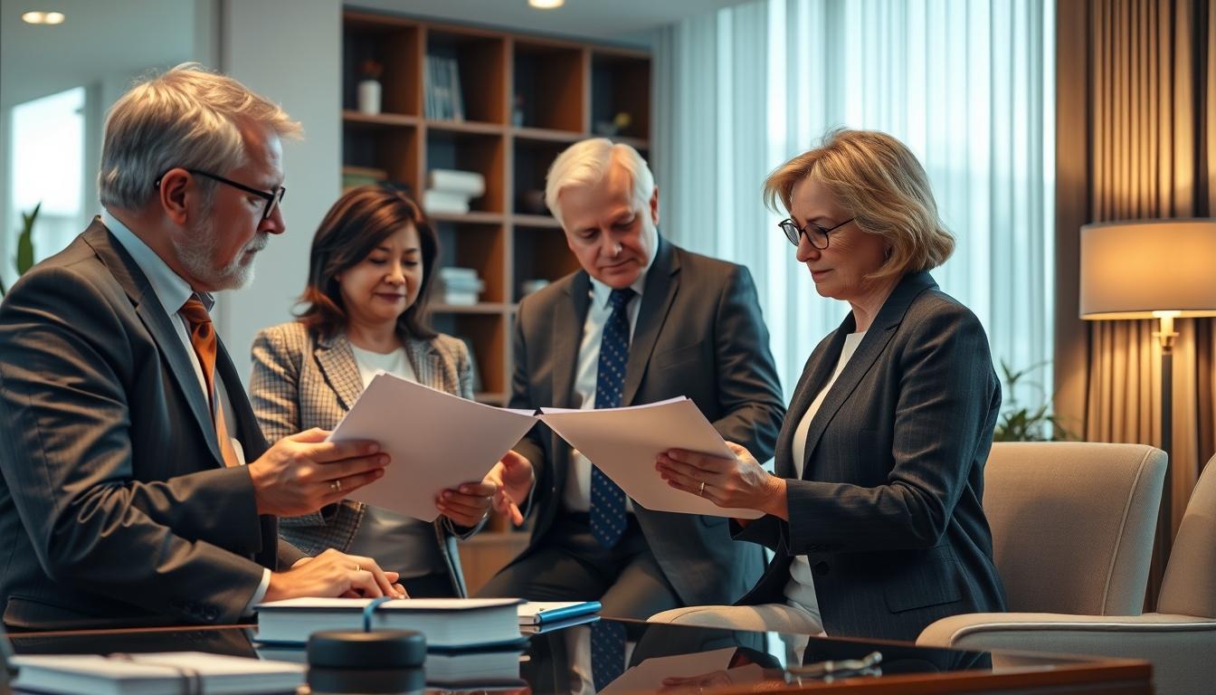 Family examining legal documents